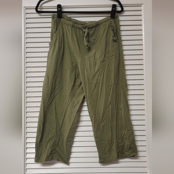 Sexy Basics - 100% Cotton Cropped Loungewear Pajama Pants W Drawstring & Pockets - Picture 1 of 5